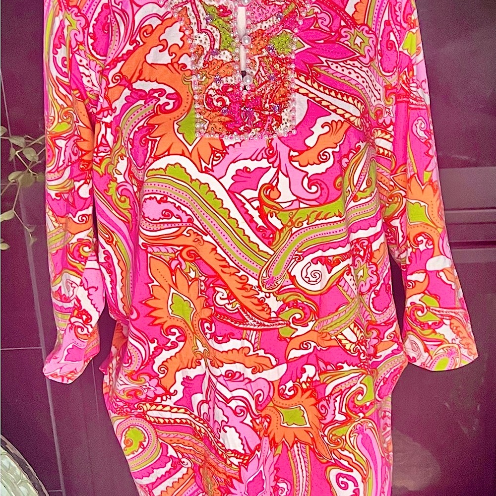 Soft Surroundings Pink and Orange Paisley Tunic